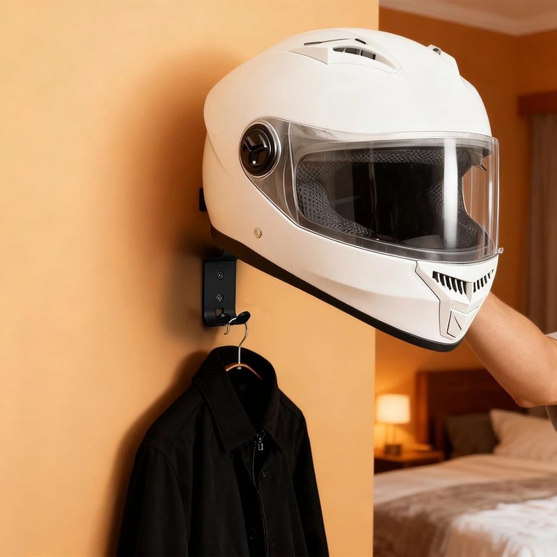 2 Pc Mount Motorcycle Helmet, Wall Holder With Hooks - Image 5