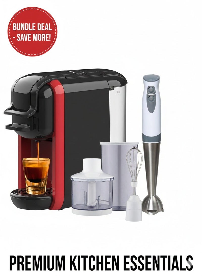 KLIKONIX 3 In 1 Multifunction Espresso Capsule Coffee Machine For Nespresso Dolce Gusto And Coffee Powder | Auto Shut Off 1450W 600ML Black & 4 in 1 Hand Blender Set | 2 Speed | Stainless Steel Shaft | 600 ML JUG | 500W KHB-169Bundle - Image 2