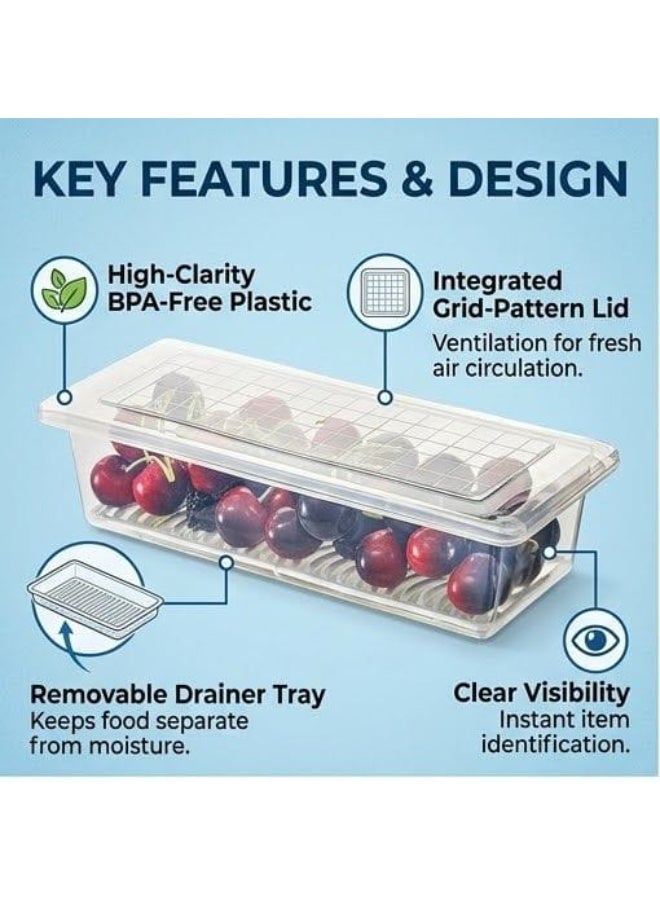 Dunekart Fridge Storage Boxes (Pack of 1), Fridge Organizer with Removable Drain Plate Fridge Storage Containers Keeps Fruits, Vegetables, Meat, Fish Fresh Longer 1500 ML Container Box - Image 5