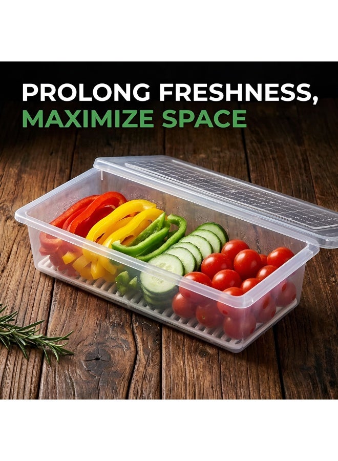 Dunekart Fridge Storage Boxes (Pack of 1), Fridge Organizer with Removable Drain Plate Fridge Storage Containers Keeps Fruits, Vegetables, Meat, Fish Fresh Longer 1500 ML Container Box - Image 4