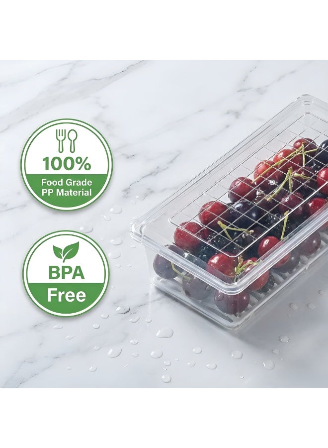 Dunekart Fridge Storage Boxes (Pack of 1), Fridge Organizer with Removable Drain Plate Fridge Storage Containers Keeps Fruits, Vegetables, Meat, Fish Fresh Longer 1500 ML Container Box - Image 2