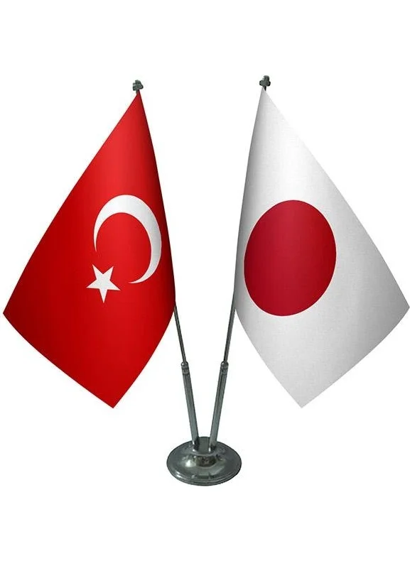 ساترنديزاين Desktop Japan Flag Turkish Flag Double Chrome Pole Table Flag Set