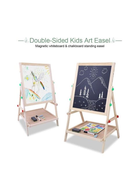 Kids Easel Board, 2 in 1 Wooden Double Sided Black White Board Folding Paint Drawing Art Board Set with Eraser Water Pen and Chalk, 40.5 × 34.5 cm