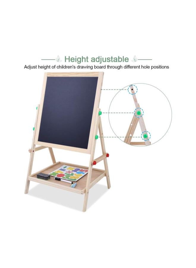 Generic - Kids Easel Board, 2 in 1 Wooden Double Sided Black White Board Folding Paint Drawing Art Board Set with Eraser Water Pen and Chalk, 40.5 × 34.5 cm - Image 1