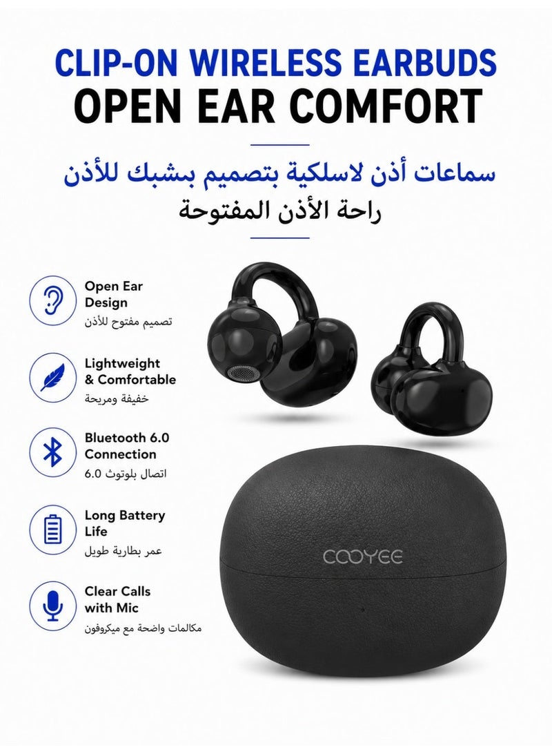 Cooyee سماعات أذن لاسلكية بتصميم مشبك، بلوتوث 6.0، مفتوحة الأذن، للرياضة والعمل والاستخدام اليومي - Image 1