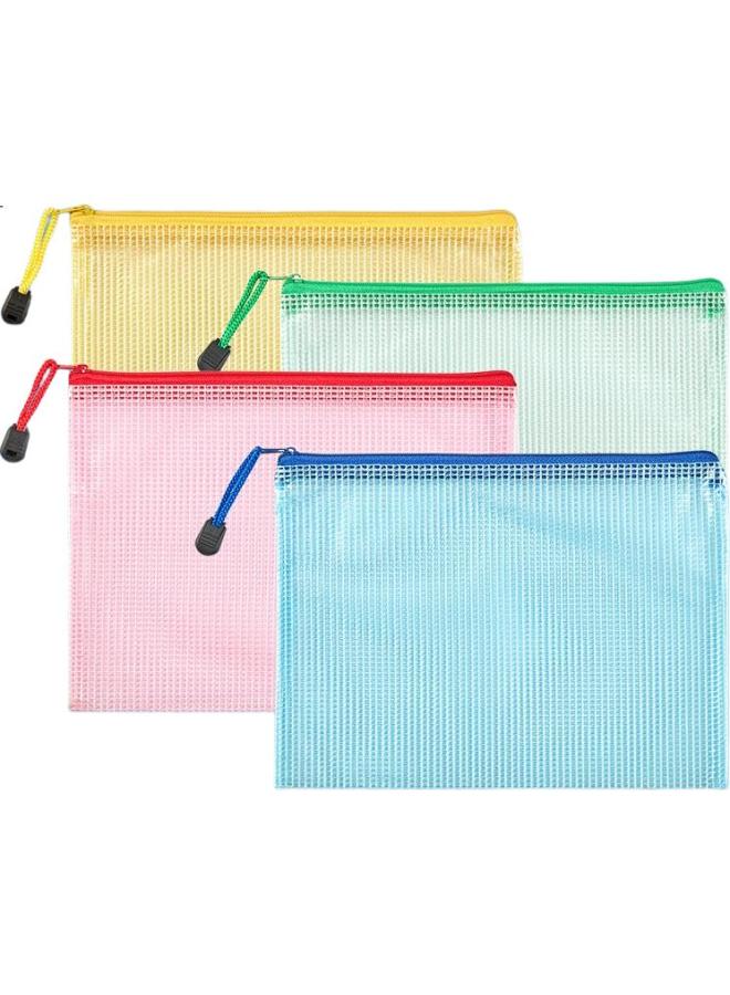 Kingdee A5 Grid Zipper Pouches, 4-Pack, Subject Bags, Classification Bags, Transparent Document Pouches, Waterproof File Protectors, Office Supplies - Image 1