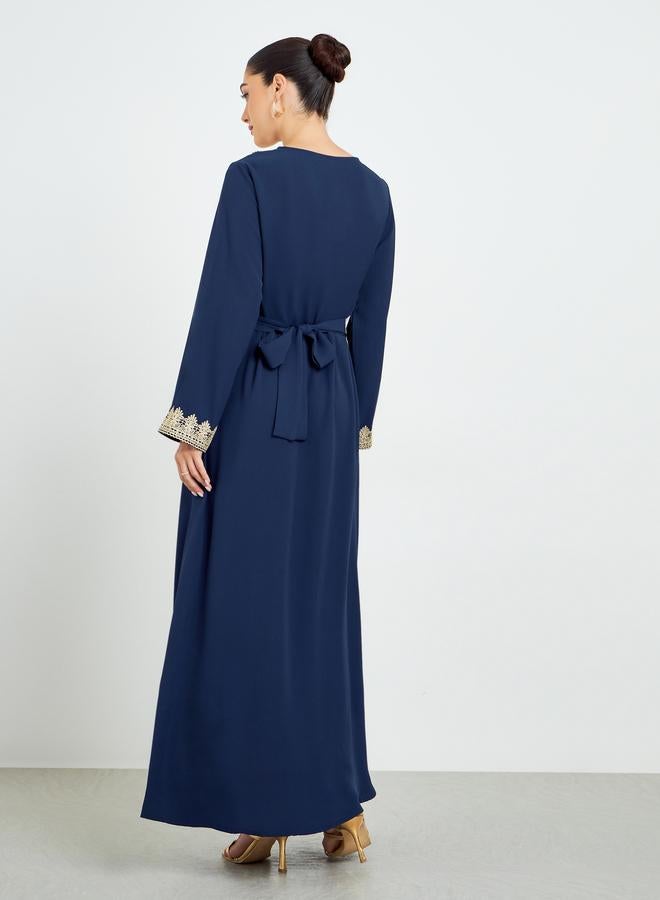 Amirah Navy Blue Embroidered A-Line Kaftan - Image 5