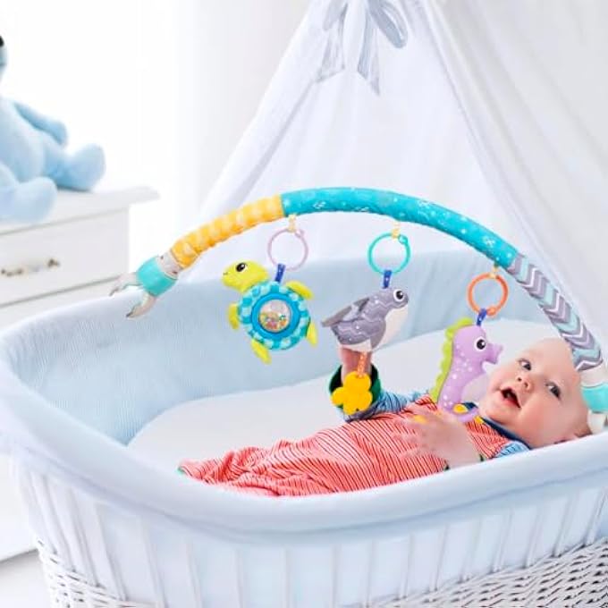 BABY STROLLER ARCH FOR BASSINET WITH UNIVERSAL CLAMPS, CLIP-ON MOBILE TOYS BASSINET ARCH TOY ACTIVITY TOY BAR INTERACTIVE BASSINET TOYS FOR INFANTS BABY CAR SEAT TOYS RATTLE TURTLE MUSIC WHALE - Image 5