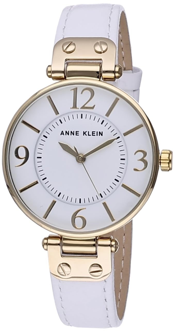 ANNE KLEIN ساعة آن كلاين للنساء 109168WTWT بحزام جلد أبيض وبلون ذهبي