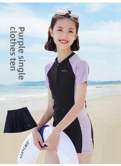 Girls One-Piece Swimsuit with Chest Pad Swimwear Skirt Style for Developing Childrens Body European And American Style 8131# Purple Skirt Two-piece Set