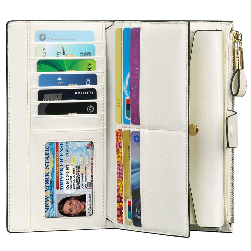 Itslife Womens Wallet RFID Blocking Large Capacity Luxury Wax Genuine Leather Wallets Clutch Wallet Ladies Card holder,Beige - Image 2