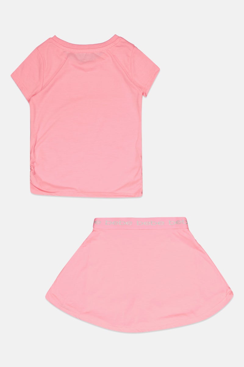 bebe Kids Girl 2 Piece Sportswear Fit Short Sleeve Training Top And Skort, Pink - Image 3
