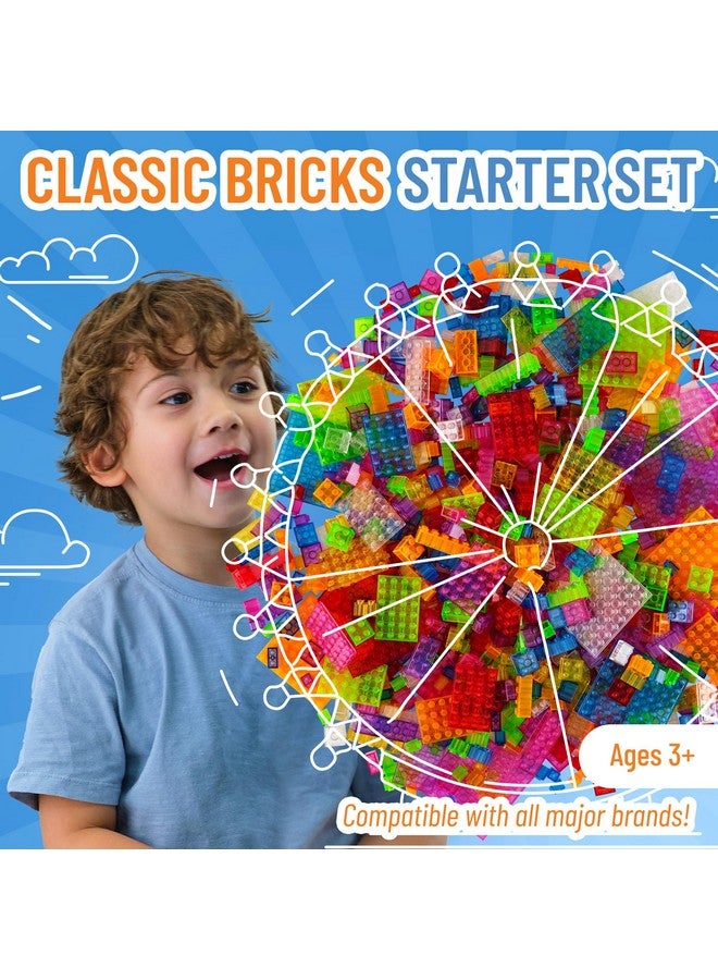 Strictly Briks قطع بناء متوافقة مع ليغو من ستريكتلي بريكس، ألوان شفافة، 1008 قطعة، مجموعة بداية لبناء الطوب الكلاسيكي للأطفال، متوافقة 100% مع جميع العلامات التجارية الرئيسية للطوب - Image 2