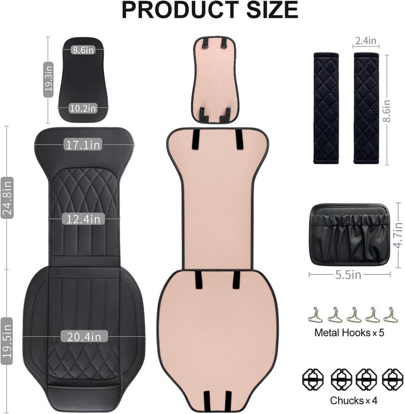 BEITK 2 Pack Leather Front Car Seat Covers, Universal Sideless Car Seat Protectors with Storage Pocket and Seat Belt Pads, Waterproof Automotive Seat Cover for Cars Trucks SUV(Black) - Image 2