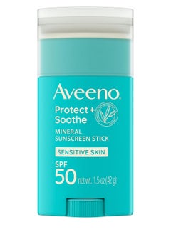 Aveeno Aveeno Protect + Soothe Mineral Sunscreen Stick for Sensitive Skin, SPF 50, Water-Resistant for 80 minutes, Face & Body Sunscreen with Zinc Oxide & Oat, Fragrance-Free, Travel Size, 1.5 OZ  - Image 1
