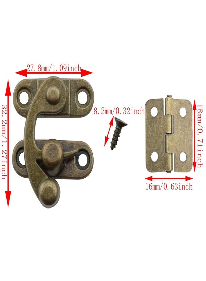DGBRSM 2 Sets Antique Right and Left Latch Hook Hasp and 4pcs Small Box Mini Hinges with Replacement Screws, Bronze - Image 2