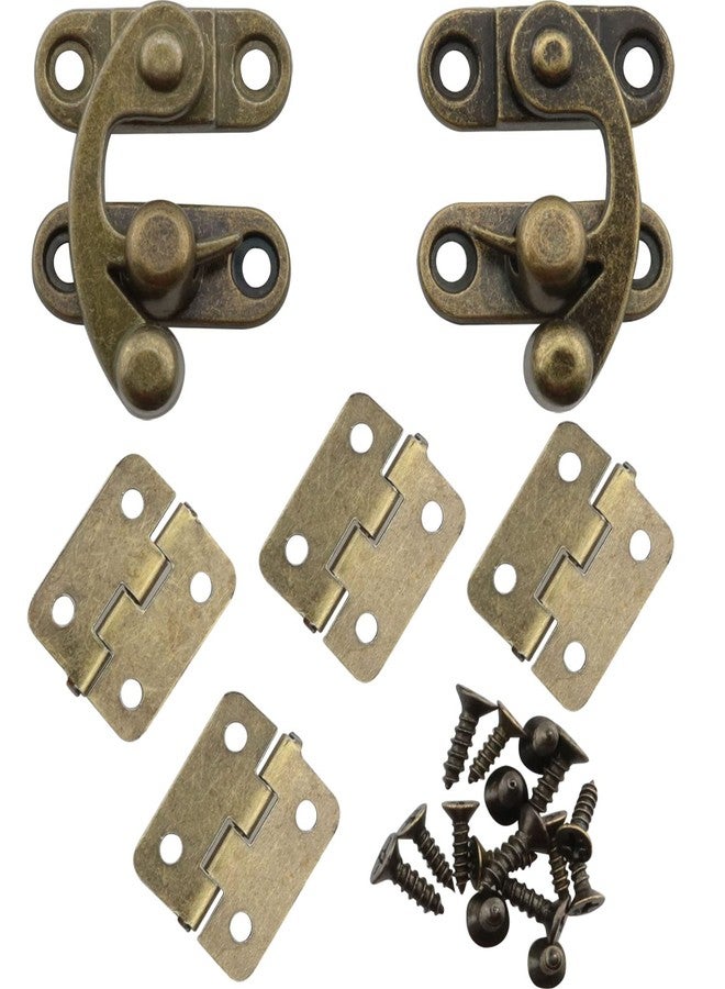 DGBRSM 2 Sets Antique Right and Left Latch Hook Hasp and 4pcs Small Box Mini Hinges with Replacement Screws, Bronze - Image 1