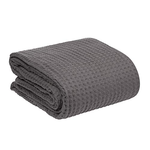 HILLFAIR 100% Combed Cotton Blanket– King Size Bed Blankets– Warm Soft All Season Breathable Lightweight Summer Blankets– Waffle Weave Home Decor Bed Blanket- Grey King Bed Cotton Blankets/Bedcovers - Image 4