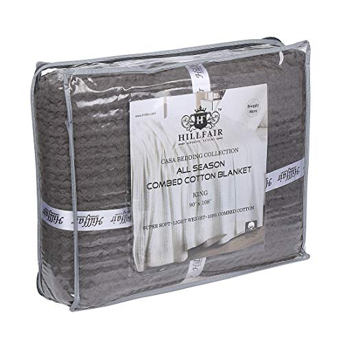 HILLFAIR 100% Combed Cotton Blanket– King Size Bed Blankets– Warm Soft All Season Breathable Lightweight Summer Blankets– Waffle Weave Home Decor Bed Blanket- Grey King Bed Cotton Blankets/Bedcovers - Image 3