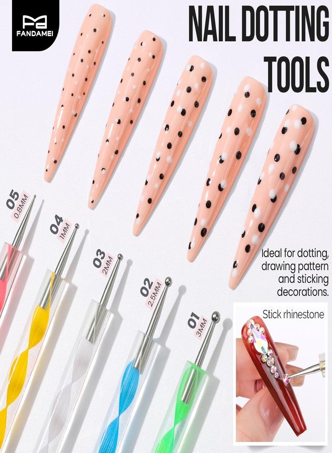 FANDAMEI Nail Art Brushes, 6PCS Nail Brushes for Nail Art, 1PCS Resin Nail Art Palette, 1PCS Nail Clean Up Brushes, 5PCS Dotting Pen Nail Design Tools Kit, Nail Polish Mixing Palette Nail Art Tools - Image 4