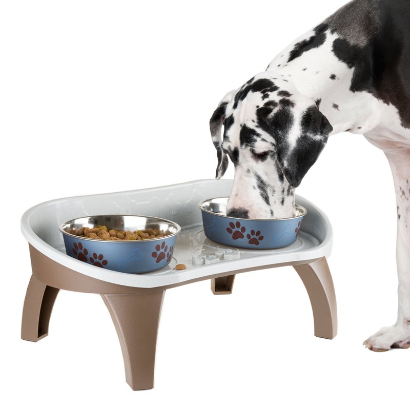 Dog Bowl Stand 85 Inch Tall Feeding Tray for Dogs and Cats Dog Bowl Stands for Large Dogs with Splash Guard and NonSkid Feet by Petmaker Brown