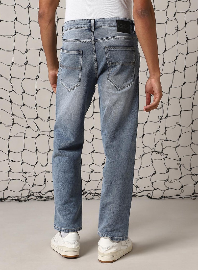 Hubberholme Men's Indigo Cotton Blend Distressed Full Length Relaxed Fit Jeans - Image 3