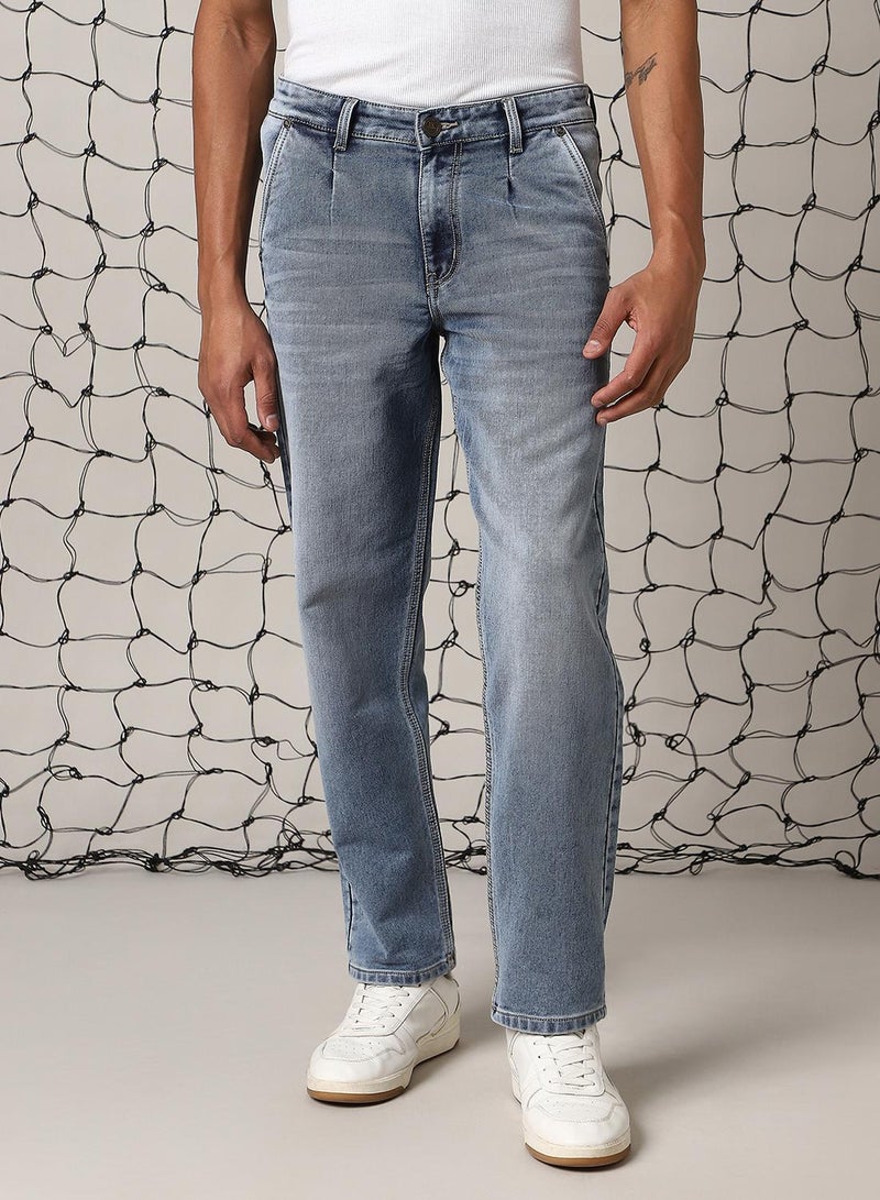 Hubberholme Men's Indigo Cotton Blend Distressed Full Length Relaxed Fit Jeans - Image 5