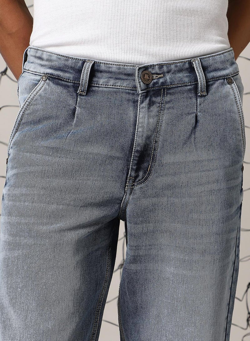 Hubberholme Men's Indigo Cotton Blend Distressed Full Length Relaxed Fit Jeans - Image 4