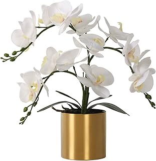 LESING LESING Artificial Orchid Flower with Vase, White Orchid Bonsai Faux Orchid Phalaenopsis Plant Pot Arrangements for Home  - Image 1