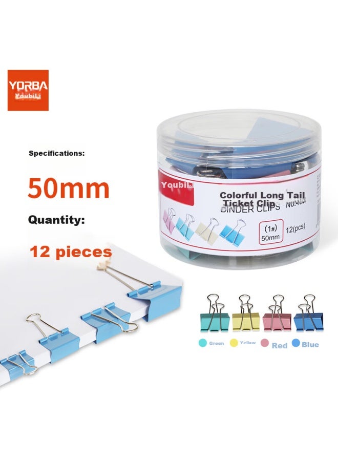 Ubiquitin Youbili, مشبك الذيل الطويل, مشبك الربط الملون, مشبك معدني, مشبك ذيل العنقاء, حامل مستندات مكتبي, مشبك تذاكر, 50mm, 12 قطعة/أنبوب, 4051 - Image 5