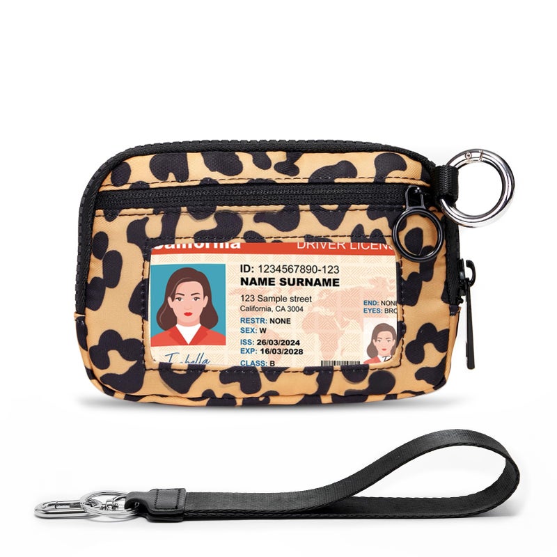 YDF Keychain Wallet for Women Mini Zip Card Holder with ID Window Coin Purse Detachable Wristlet Small Wallets Yellow Leopard - Image 1