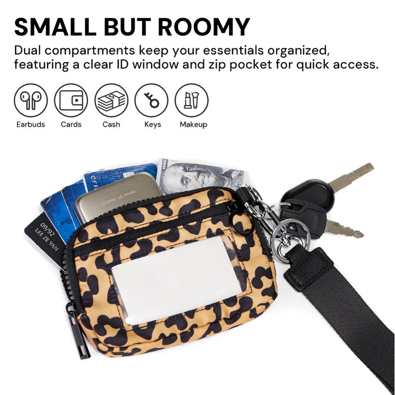 YDF Keychain Wallet for Women Mini Zip Card Holder with ID Window Coin Purse Detachable Wristlet Small Wallets Yellow Leopard - Image 2