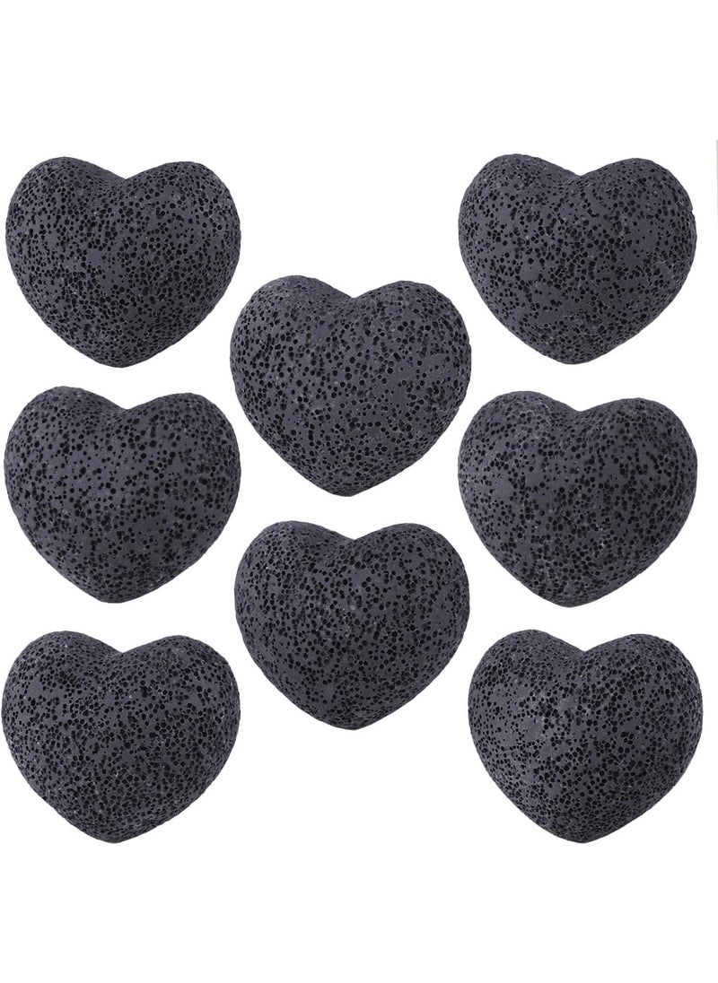 SUNYIK SUNYIK Lava Rock Gemstone Puffy Heart, Natural Pocket Stone Figurine Decoration Aromatherapy Essential Oil Diffuser Set, 1.7 inch, Black, Pack of 5 