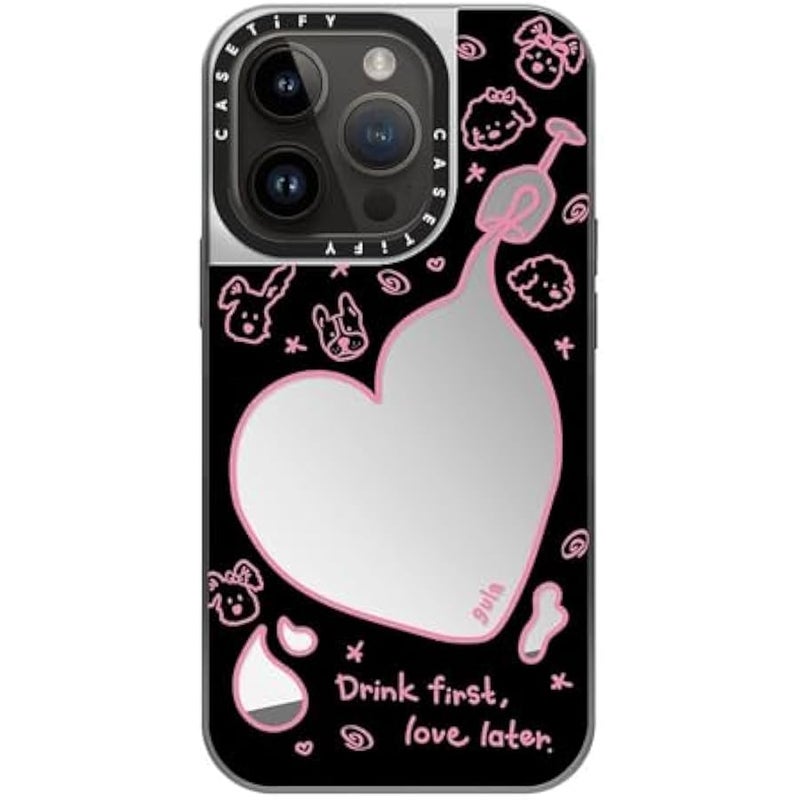 Casetify Mirror Case for iPhone 14 Pro Compatible with Magsafe - Drink First - Silver on Silver - Image 3