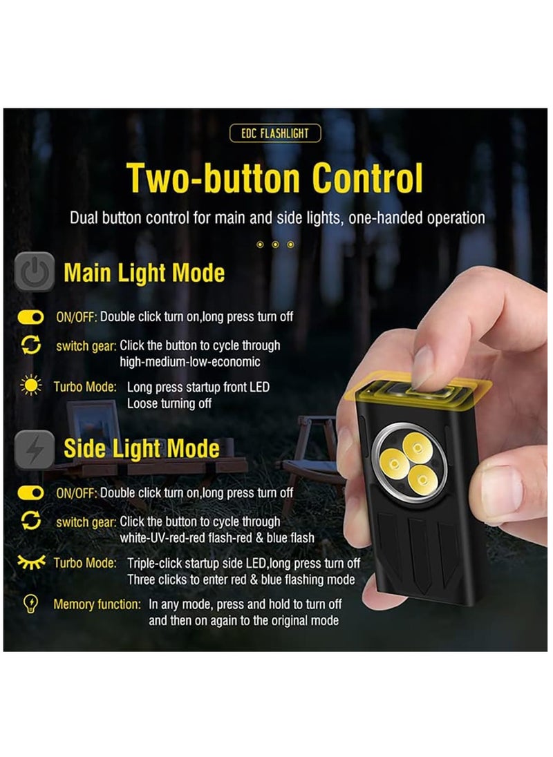 SYOSI Mini Flashlight High Lumens 1100 Lumens Small Powerful EDC Keychain Flash Light with Red UV Light, USB-C Rechargeable Pocket Flashlights with Clip,10 Modes,...  - Image 3