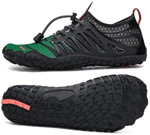 UBFEN Water Shoes Aqua Swim Shoes Mens Womens Beach Sports Quick Dry Barefoot for Boating Fishing Diving Surfing Black Dark Green Color Size US 13 Women 11 Men - Image 1