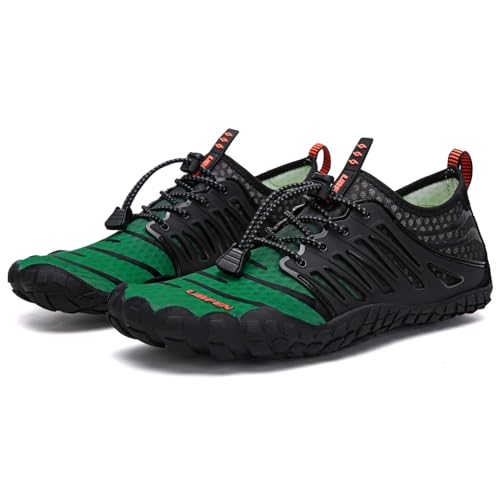 UBFEN Water Shoes Aqua Swim Shoes Mens Womens Beach Sports Quick Dry Barefoot for Boating Fishing Diving Surfing Black Dark Green Color Size US 13 Women 11 Men - Image 2