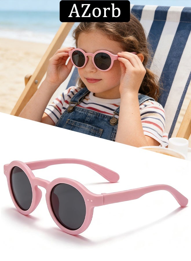 AZorb Kids Polarized Sunglasses Boys Girls Round Cute Soft Frame Sun Glassess Circle Kid Sunglass UV400 Protection Shades for Child Age 4-10 Pink - Image 1