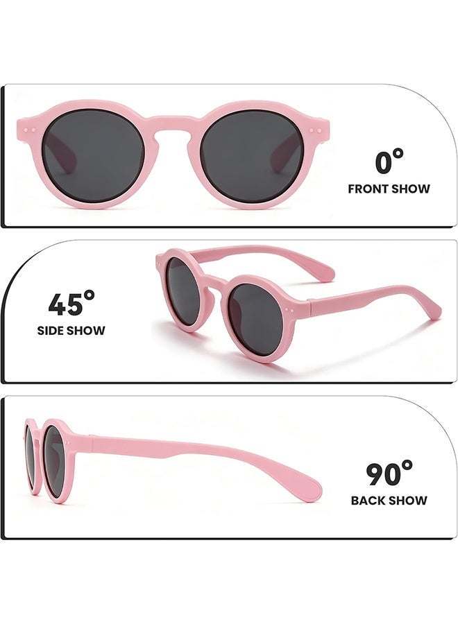 AZorb Kids Polarized Sunglasses Boys Girls Round Cute Soft Frame Sun Glassess Circle Kid Sunglass UV400 Protection Shades for Child Age 4-10 Pink - Image 5