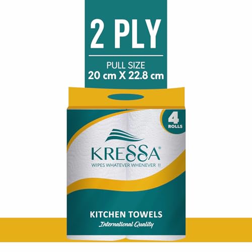 Kressa 2-Ply Kitchen Tissue Roll |Paper Towel | Pack of 4 Rolls x 60 Pulls |Total 240 Pulls (Pack of 4) - Image 2