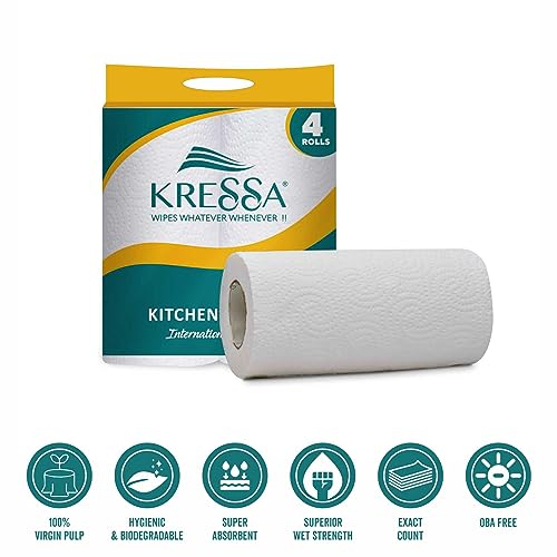 Kressa 2-Ply Kitchen Tissue Roll |Paper Towel | Pack of 4 Rolls x 60 Pulls |Total 240 Pulls (Pack of 4) - Image 4