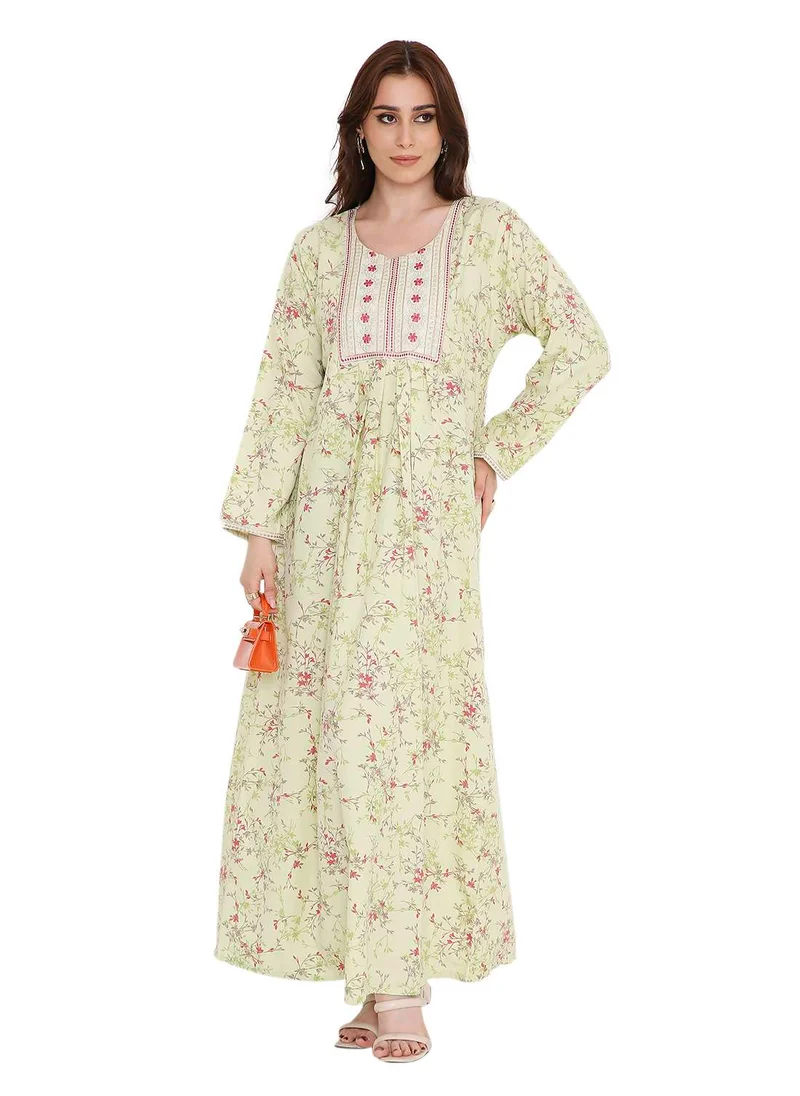 هانا آند سارا unique thraed embroidery and classic printed long sleeves arabic kaftan farasha jalabiya dresses
