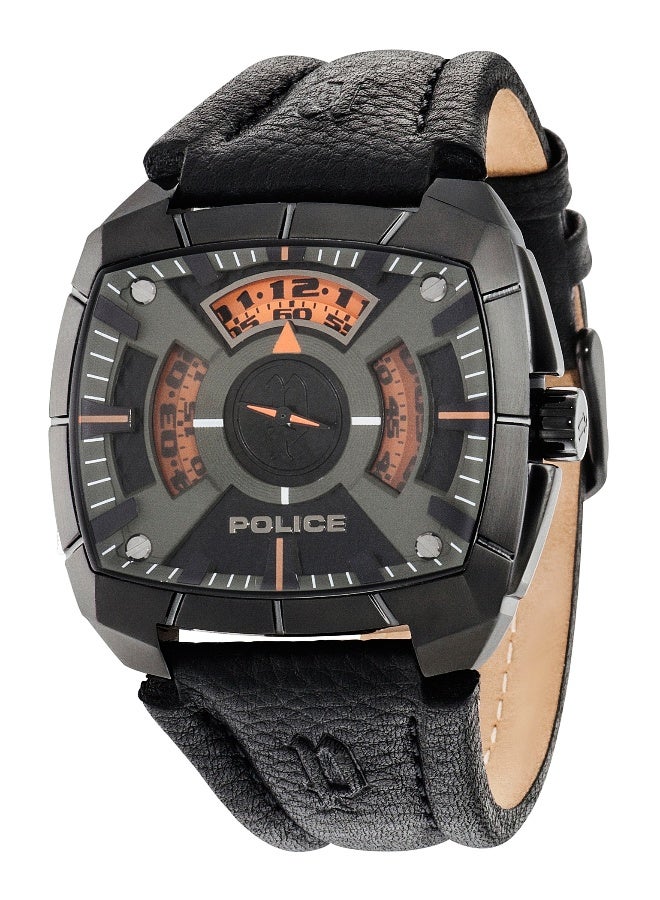 Men G Force Black Leather Strap Analog Watch for Men, 46mm