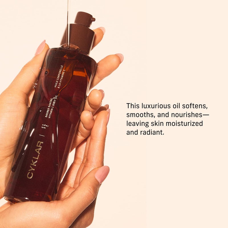 CYKLAR Vitamin C Body Oil for Women and Men Moisturizing Sacred Santal Scented Body Serum for Glowing Skin Nourishing Hydrating AfterShower and Bath Skin Care Moisturizer 42 Fl Oz - Image 3