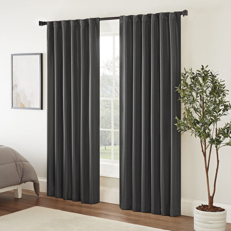 Eclipse Fresno Modern Blackout Thermal Rod Pocket Window Curtain for Bedroom (1 Panel)  52 in x 84 in  Charcoal - Image 1
