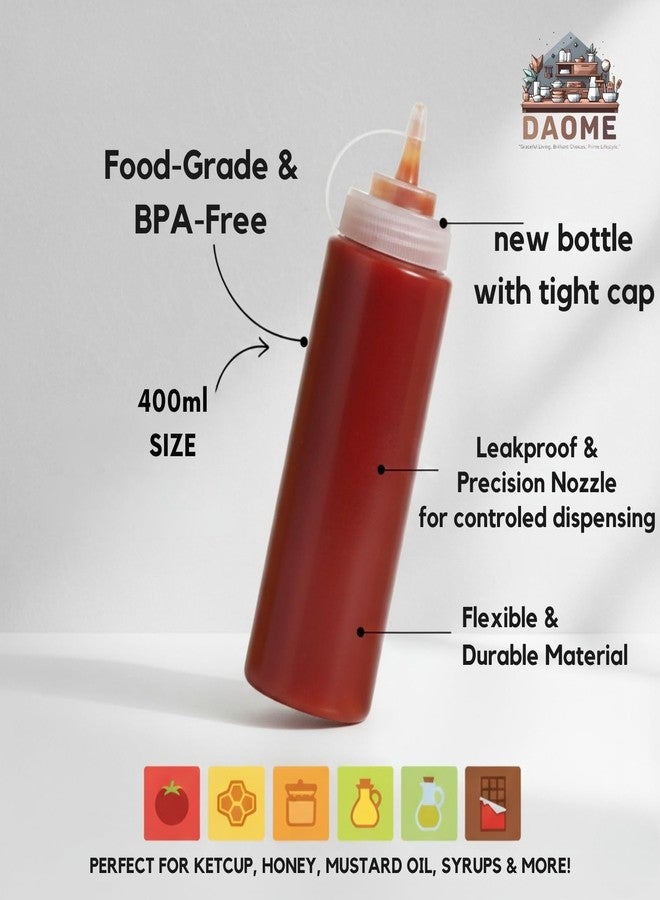 DAOME زجاجة ضغط بلاستيكية من داومي لتوزيع الكاتشب والخردل والعسل والزيت، بيضاء، 400 مل (قطعتان) - Image 2