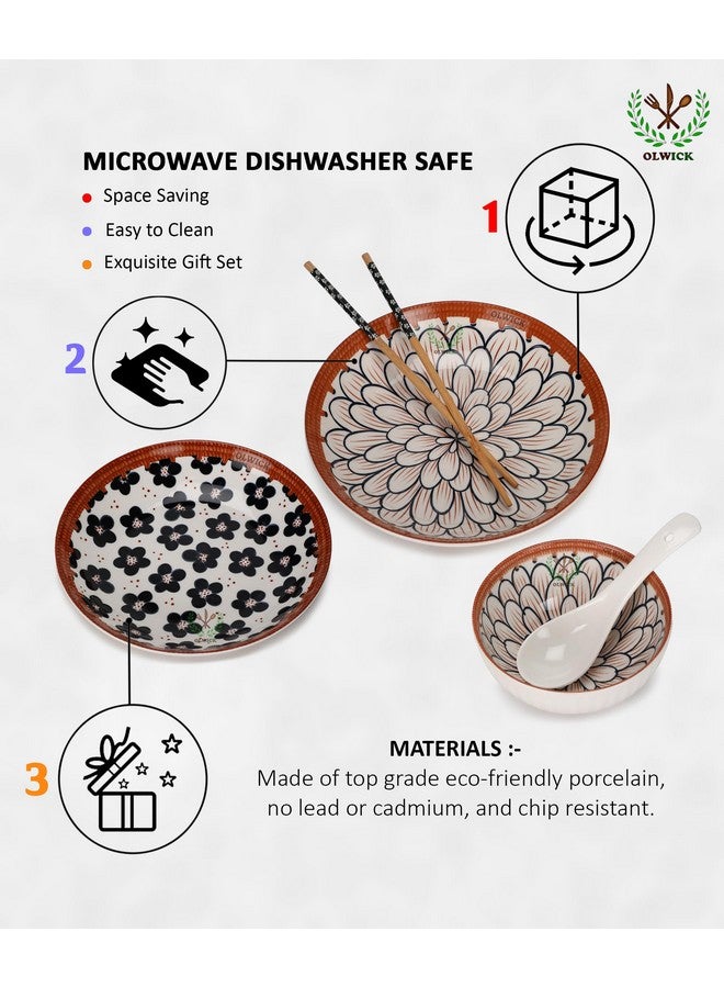OLWICK طقم أطباق وأوعية OLWICK® - 4 قطع وعاء سيراميك و2 طبق للحبوب، الحساء، المعكرونة، الشوفان، السلطة والأرز | مناسب للميكروويف وغسالة الصحون (6 قطع) - Image 3