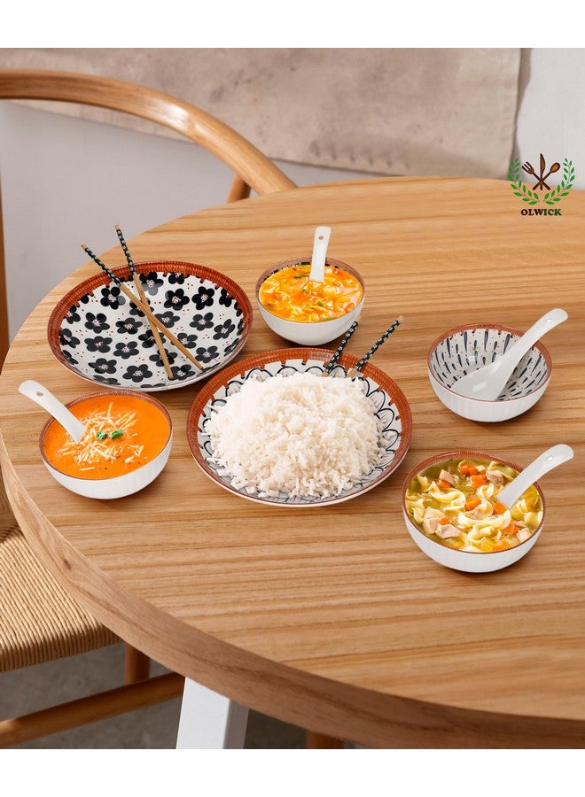 OLWICK طقم أطباق وأوعية OLWICK® - 4 قطع وعاء سيراميك و2 طبق للحبوب، الحساء، المعكرونة، الشوفان، السلطة والأرز | مناسب للميكروويف وغسالة الصحون (6 قطع) - Image 2