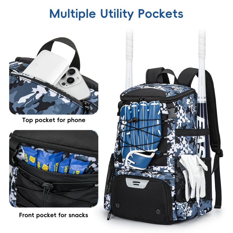 KAVIGOR Baseball Bag for Youth and Adult, Softball Backpack 40L Large Capacity, Bat Backpack with Shoes Compartment and Hidden Helmet Holder - Image 4