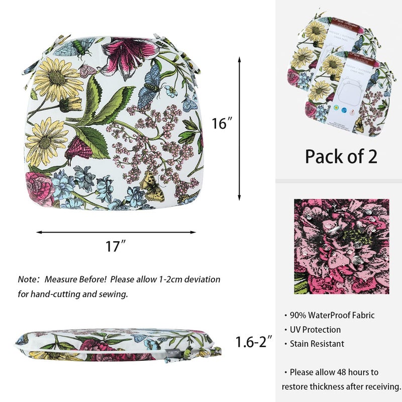 FUNHOME Outdoor Chair Cushions Set of 2,Patio Seat Cushion 17"x16"x2",U-Shaped Dining Chair Cushion 17 by 16 Inch,Water Resistant,Fade-Resistant Chair Pads for Kitchen Garden Furniture(Butterfly Flower) - Image 2